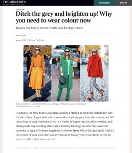 Ditch the grey and brighten up - Why you need to wear colour now - The Times - thetimes.co.uk - 2019 01 02 - Alexandra Lapp - found on https://www.thetimes.co.uk/article/ditch-the-grey-and-brighten-up-fccs3tdmc