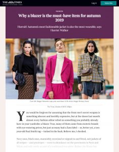 Why a blazer is the must-have item for autumn 2019 - The Times - thetimes.co.uk - 2019 10 08 - Alexandra Lapp - found on https://www.thetimes.co.uk/edition/times2/why-a-blazer-is-the-must-have-item-for-autumn-2019-tz79qcbn3