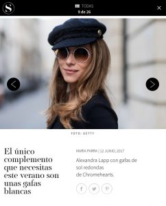 gafas de sol - Galeria de fotos 9 de 26 - S-Moda - lpais -2017 06 - Alexandra Lapp - found on http://smoda.elpais.com/moda/el-unico-complemento-que-necesitas-este-verano-son-unas-gafas-blancas/100150960/image/100151247