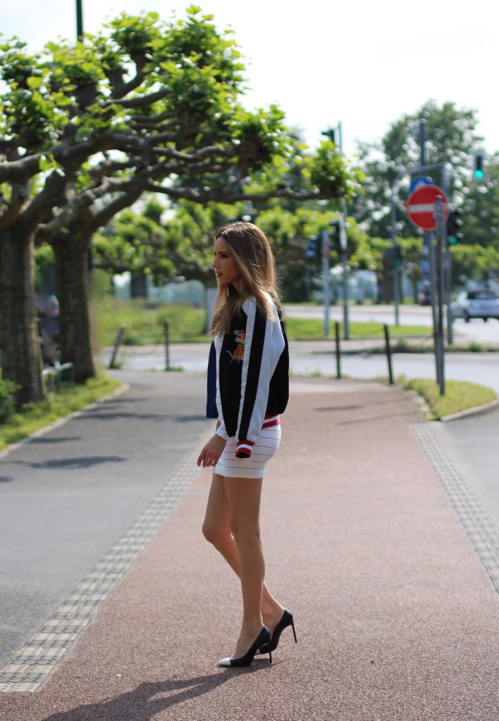 Balmain, Saint Laurent, Topshop Alexandra Lapp wearing a white dress from Balmain, Saint Laurent, Topshop