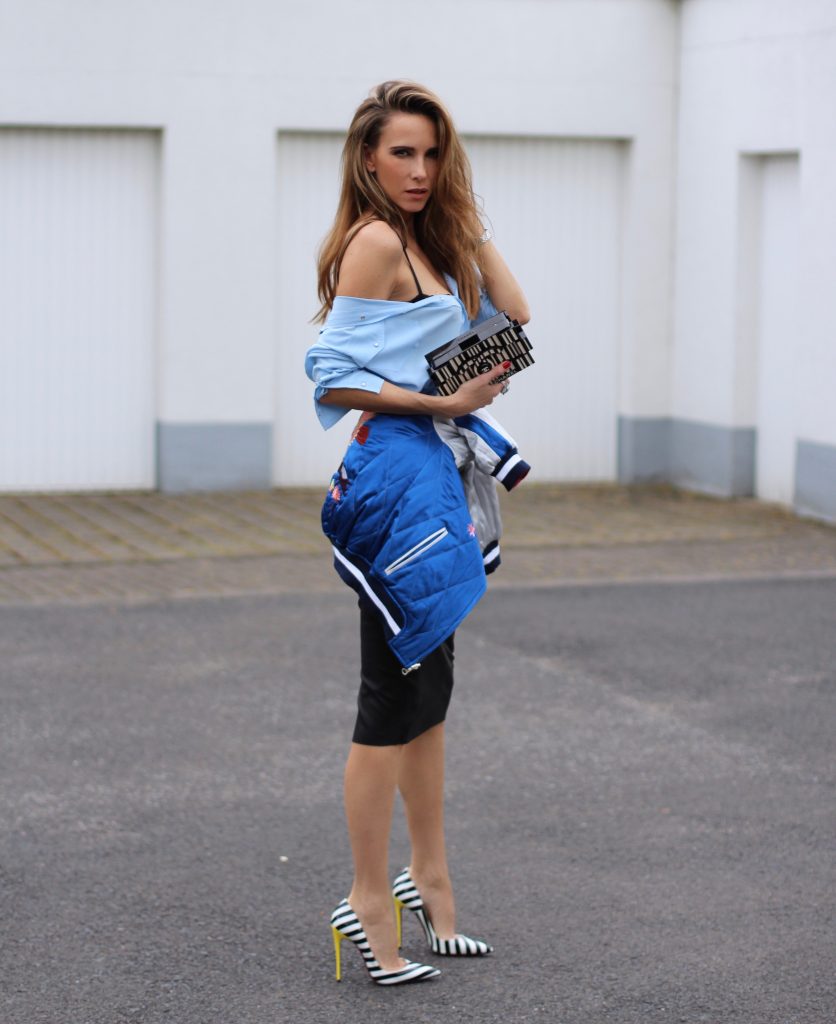 Alexandra Lapp wearing a pencil skirt from Joseph, Equipment, La Perla, Christian Louboutin, Chanel, Topshop