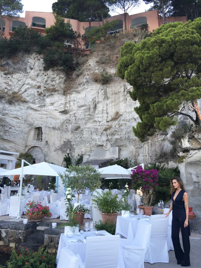 Galvan London, Saint Laurent, Albergo della Regina Isabella, Indaco Alexandra Lapp at the summer dinner in Ischia wearing Galvan London, Saint Laurent, Albergo della Regina Isabella, Indaco