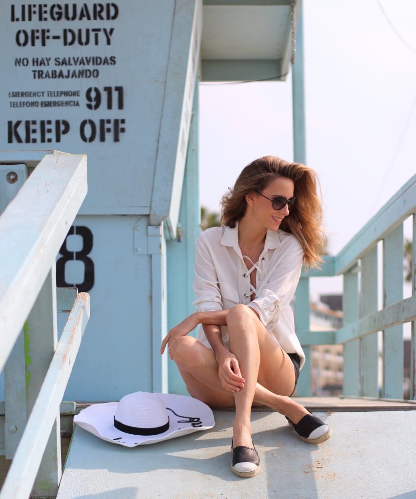 Alexandra Lapp wearing SET, Espadrij, Chanel, Bits and Pieces, Tigha at Venice Beach, Los Angeles