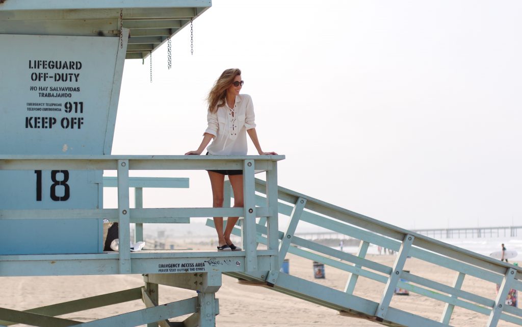 Alexandra Lapp wearing SET, Espadrij, Chanel, Bits and Pieces, Tigha at Venice Beach, Los Angeles
