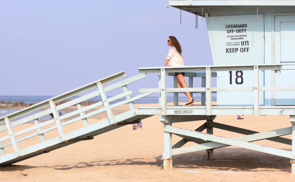 Alexandra Lapp wearing SET, Espadrij, Chanel, Bits and Pieces, Tigha at Venice Beach, Los Angeles