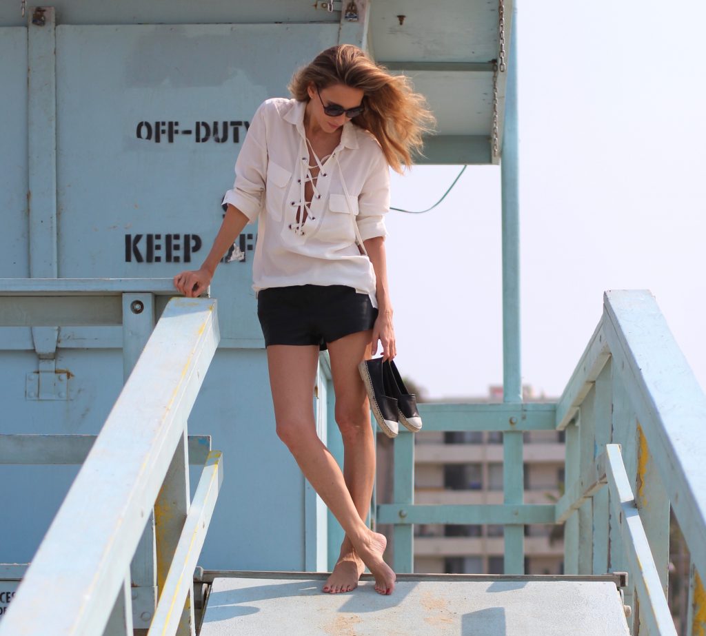 Alexandra Lapp wearing SET, Espadrij, Chanel, Bits and Pieces, Tigha at Venice Beach, Los Angeles