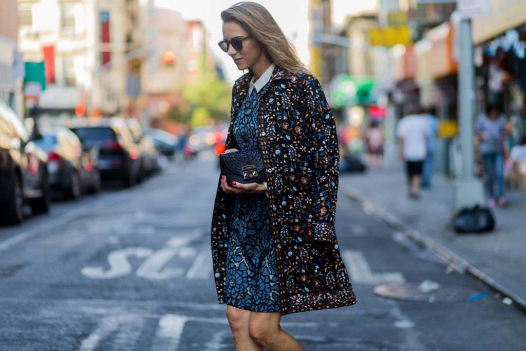 Alexandra Lapp wearing Steffen Schraut, Christian Louboutin, Monokel, Furla during NYFW in Chinatown.