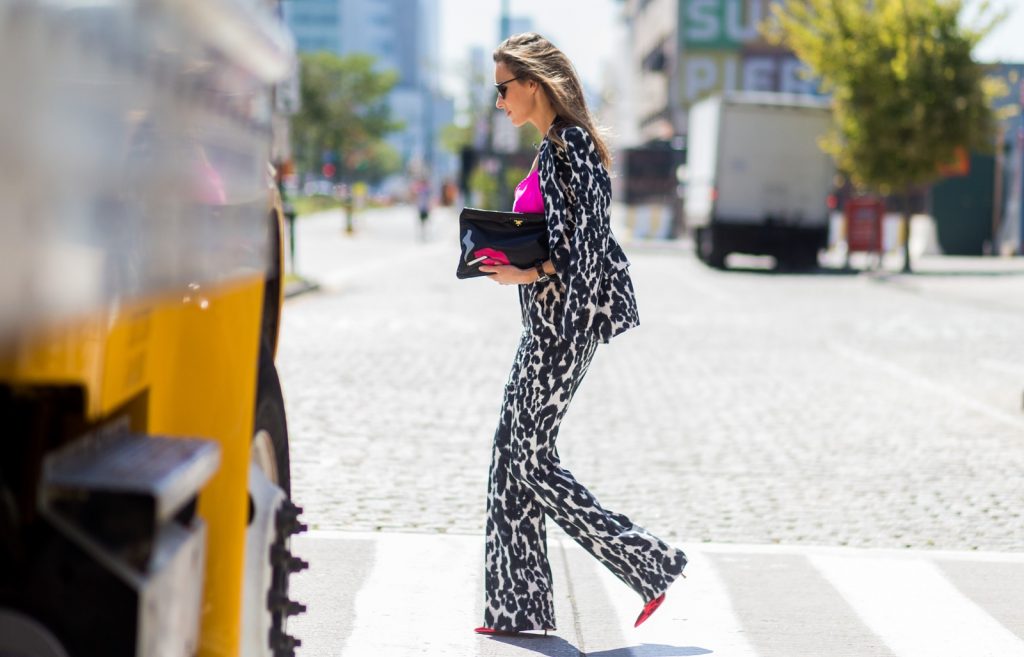 Alexandra Lapp, Christian Vierig, Dior, Gianvito Rossi, Jadicted, pink top, New York, NYFW, Prada, clutch, Suit, Tom Ford NEW YORK, NY - SEPTEMBER 14: German Fashion Blogger and Model Alexandra Lapp (@alexandralapp_) wearing a Tom Ford suit with animal print, Jadicted pink top, Prada clutch, Dior sunglasses and Gianvito Rossi heels outside Delpozo on September 14, 2016 in New York City. (Photo by Christian Vierig/Getty Images) *** Local Caption *** Alexandra Lapp