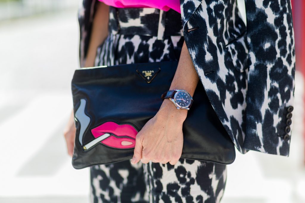 Alexandra Lapp, Christian Vierig, Dior, Gianvito Rossi, Jadicted, pink top, New York, NYFW, Prada, clutch, Suit, Tom Ford NEW YORK, NY - SEPTEMBER 14: German Fashion Blogger and Model Alexandra Lapp (@alexandralapp_) wearing a Tom Ford suit with animal print, Jadicted pink top, Prada clutch outside Delpozo on September 14, 2016 in New York City. (Photo by Christian Vierig/Getty Images) *** Local Caption *** Alexandra Lapp