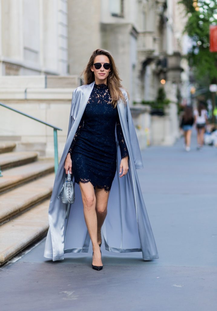 NEW YORK, NY - SEPTEMBER 13: Day to night fashion, German fashion blogger and model Alexandra Lapp (@alexandralapp_) wearing a navy dress from SET on September 13, 2016 in New York City. (Photo by Christian Vierig/Getty Images) *** Local Caption *** Alexandra Lapp
