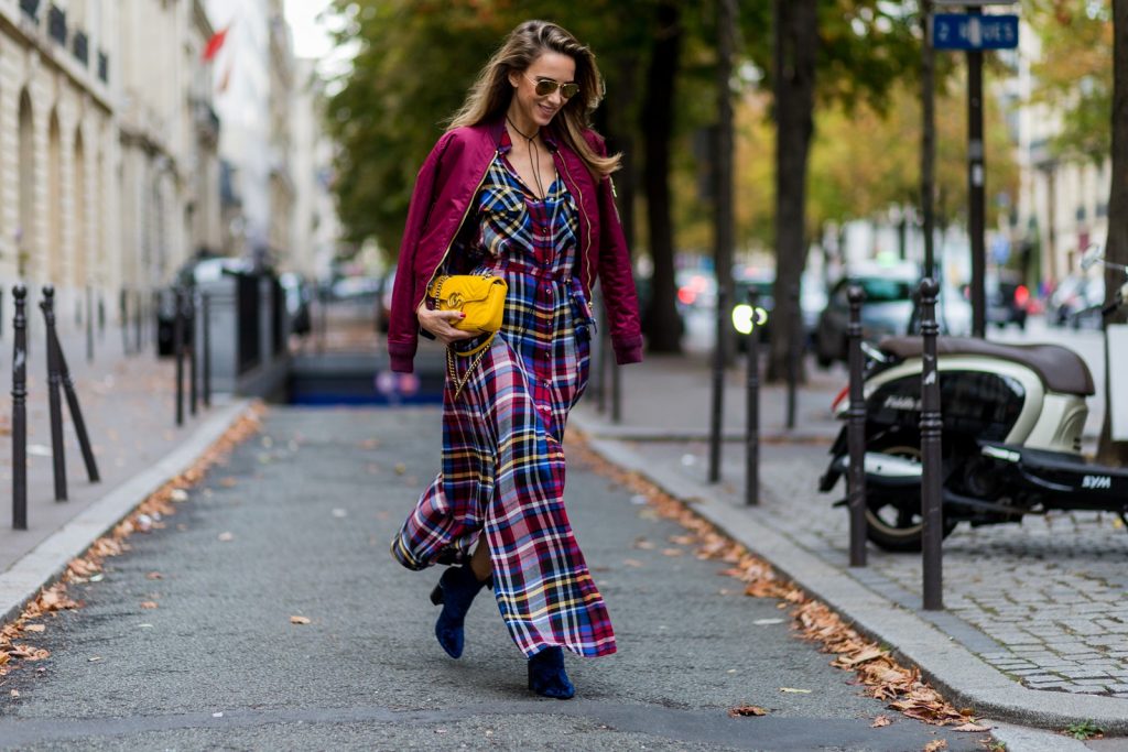 PARIS - OCTOBER 3: German fashion blogger and model Alexandra Lapp (@alexandralapp_) wearing a shirt dress from L'Agence, Schott NYC bomber jacket, Phillip Lim boots, Gucci bag and Ray Ban sunglasses on October 3, 2016 in Paris during PFW. (Photo by Christian Vierig/Getty Images) *** Local Caption *** Alexandra Lapp