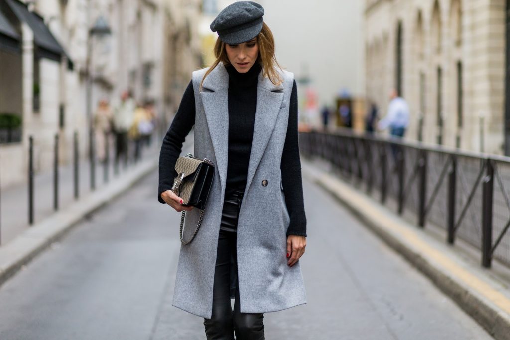 PARIS, FRANCE - SEPTEMBER 30: German fashion blogger and model Alexandra Lapp (@alexandralapp_) wearing black leather pants and grey vest from SET, Gucci bag, and Isabel Marant hat on September 30, 2016 in Paris, France. (Photo by Christian Vierig/Getty Images) *** Local Caption *** Alexandra Lapp