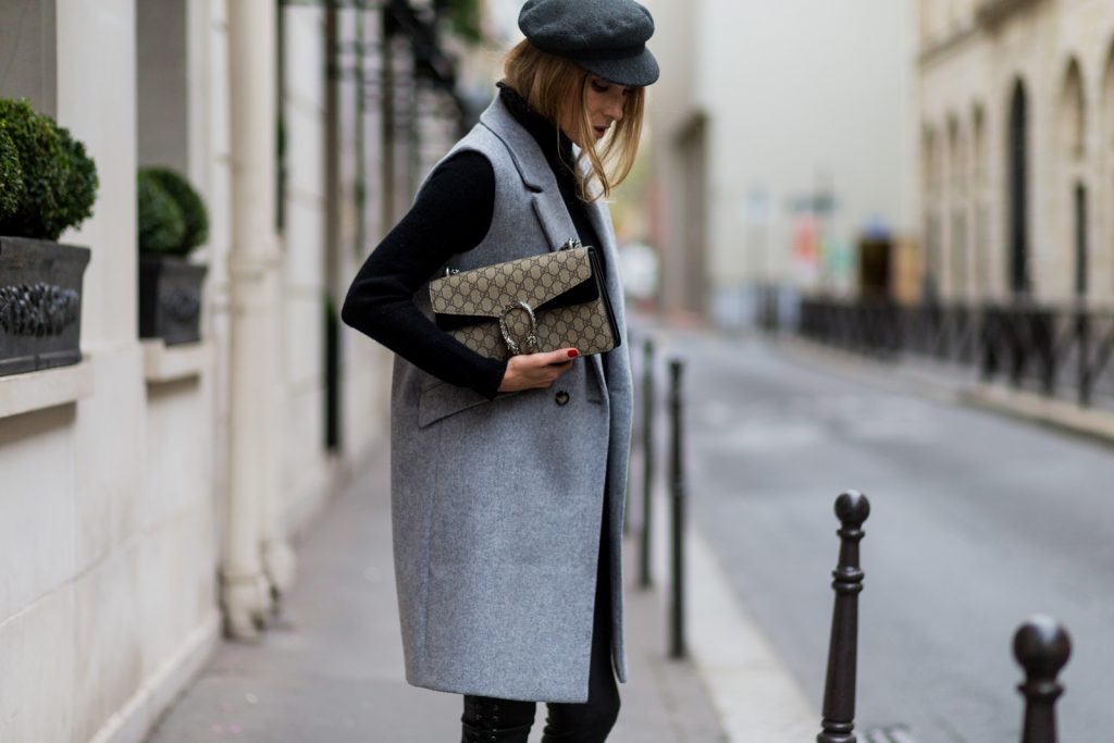 PARIS, FRANCE - SEPTEMBER 30: German fashion blogger and model Alexandra Lapp (@alexandralapp_) wearing black leather pants and grey vest from SET, Gucci bag, and Isabel Marant hat on September 30, 2016 in Paris, France. (Photo by Christian Vierig/Getty Images) *** Local Caption *** Alexandra Lapp