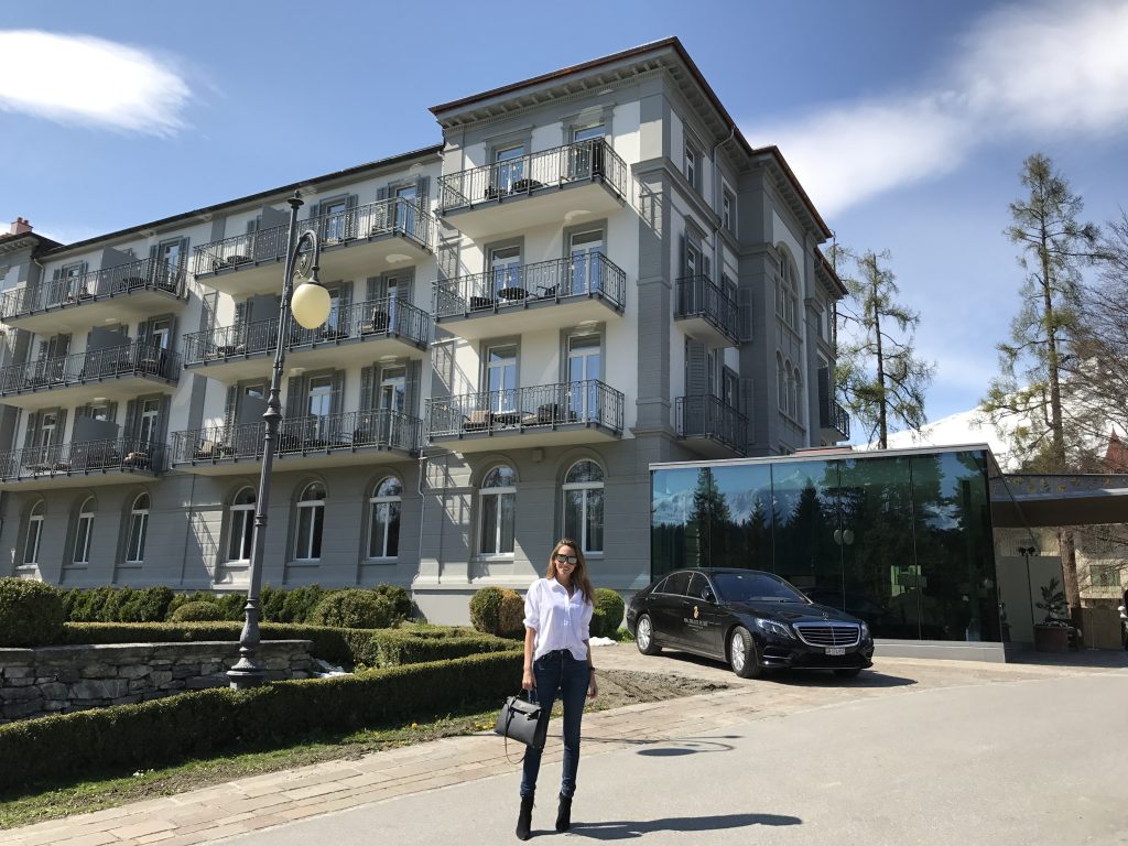 Model and Blogger Alexandra Lapp during the Grand Opening of the Waldhaus Flims Alpine Grand Hotel & Spa in Switzerland with the new Maserati Levante.