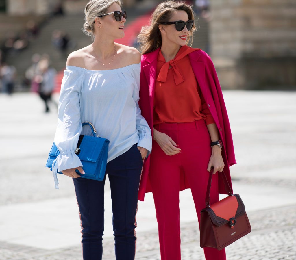 BERLIN, GERMANY - JULY 04: Sofie Valkiers and Alexandra Lapp seen wearing a outfit from Marc Cain in the streets of Berlin befoe the Marc Cain Fashion Show Summer/Spring 2018 on July 4, 2017 in Berlin, Germany. (Photo by Timur Emek/Getty Images for Marc Cain) *** Local Caption *** Alexandra Lapp;Sofie Valkiers