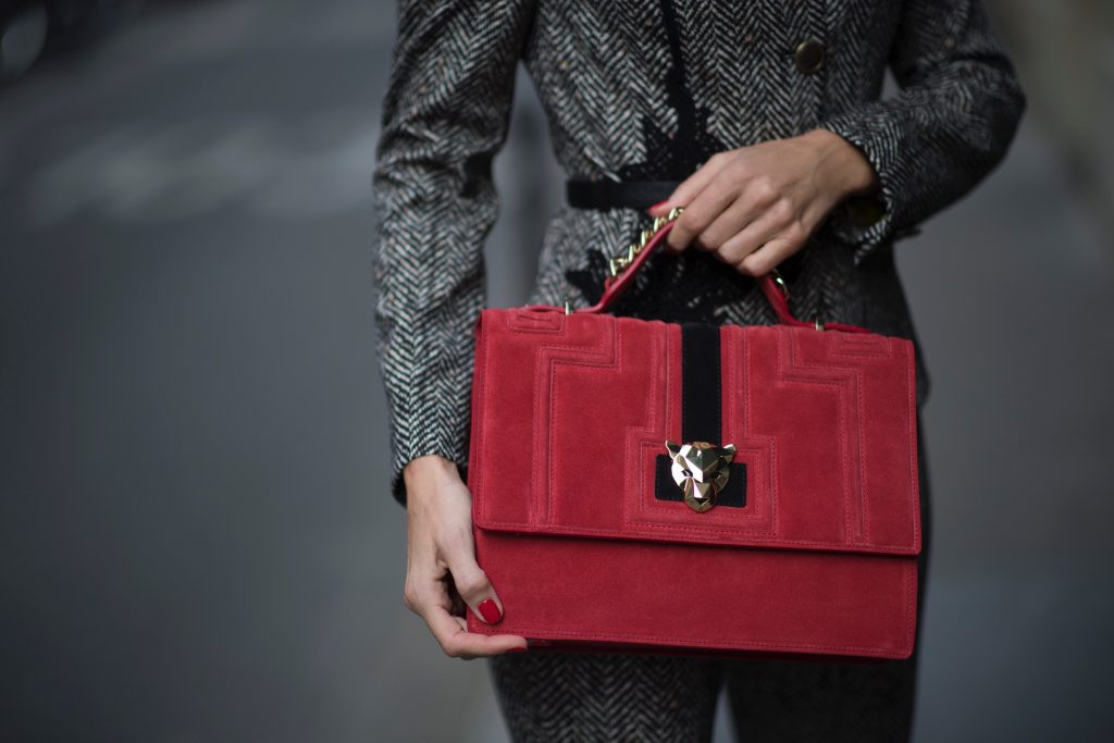 Marc Cain, Stirrup Pants, Celine, Hermes, Christian Louboutin, Paris, PFW, PFW17 Alexandra Lapp seen wearing stirrup pants and blazer in checkered pattern, glencheck and a red bag by Marc Cain, So Kate pumps from Christian Louboutin, Celine Audrey sunglasses and a waist belt by Hermes in the streets of Paris on September 27, 2017 in Paris, France.