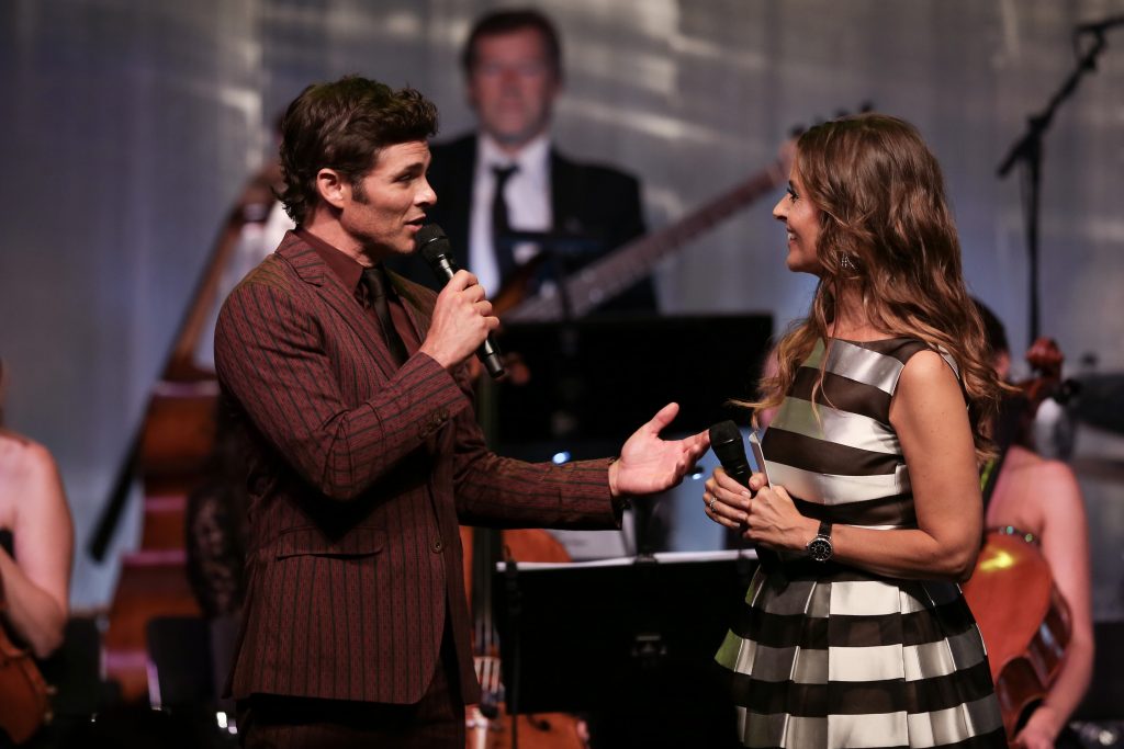 ZURICH Film Festival, SWITZERLAND - SEPTEMBER 30: James Marsden speaks with host Sandra Studer on stage at the IWC 'For the Love of Cinema' Gala Dinner at AURA Zurich on 30 September, 2017 in Zurich, Switzerland. During the event, actor James Marsden presented the third 'Filmmaker Award', a sponsorship worth CHF 100,000. The award was set up by the Association for the Promotion of Film in Switzerland ('Verein zur Filmförderung in der Schweiz'). (Photo by Remy Steiner/Getty Images for IWC)