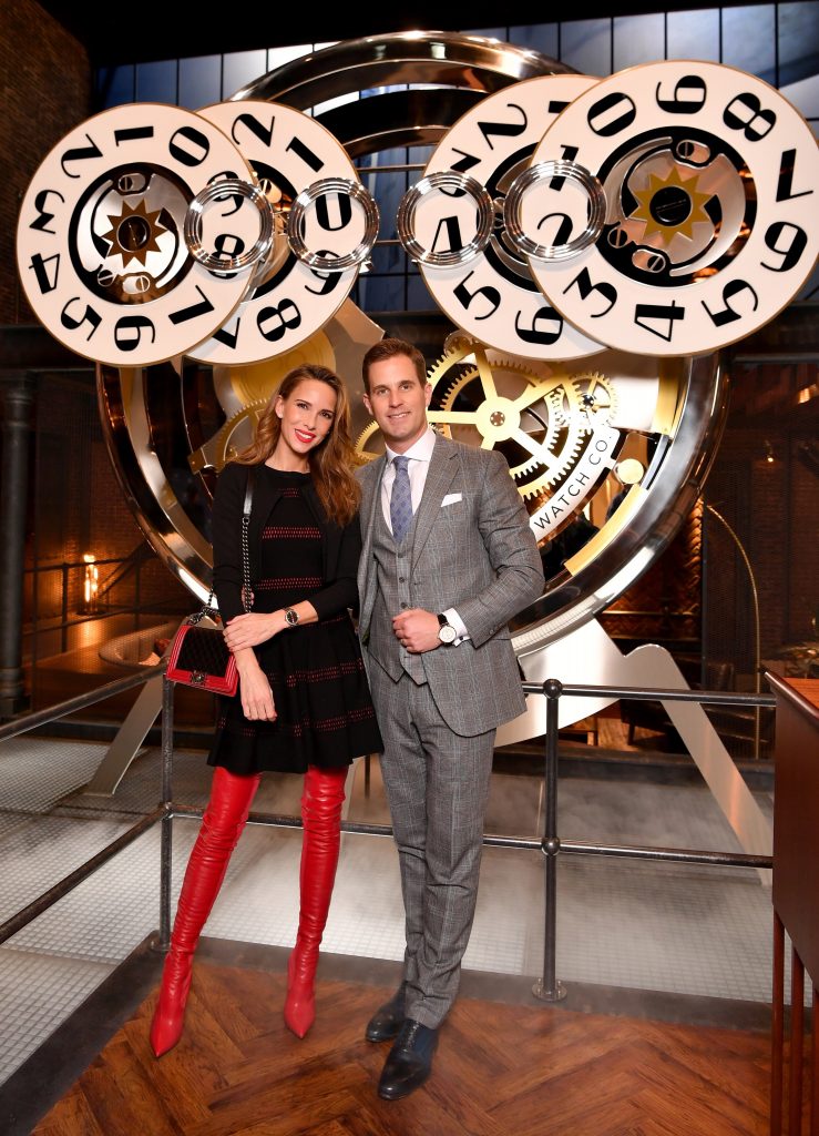 GENEVA, SWITZERLAND - JANUARY 15: 150 YEARS OF IWC SCHAFFHAUSEN, Alexandra Lapp and Christoph Grainger Herr at the IWC booth during the Maison's launch of its Jubilee Collection at the Salon International de la Haute Horlogerie (SIHH) on January 15, 2018 in Geneva, Switzerland. #IWC150 (Photo by Harold Cunningham/Getty Images for IWC)