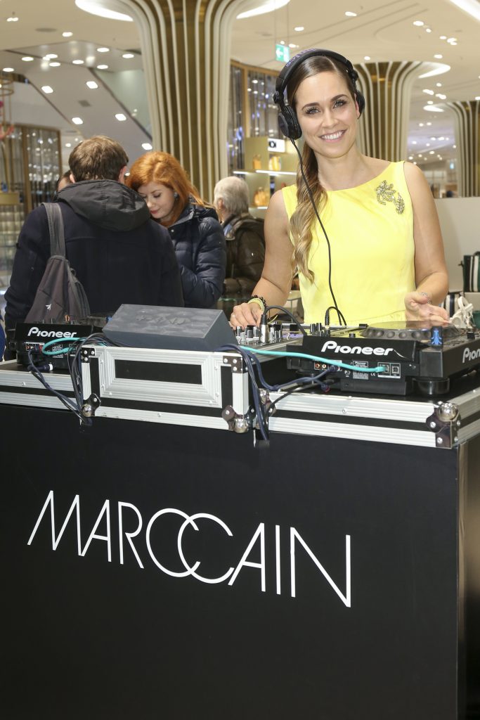 Marc Cain, Breuninger DUESSELDORF, GERMANY - MARCH 08: DJane Sabine Schnierstein during the 'Marc Cain loves Breuninger' event on March 8, 2018 in Duesseldorf, Germany. (Photo by Isa Foltin/Getty Images for Marc Cain)