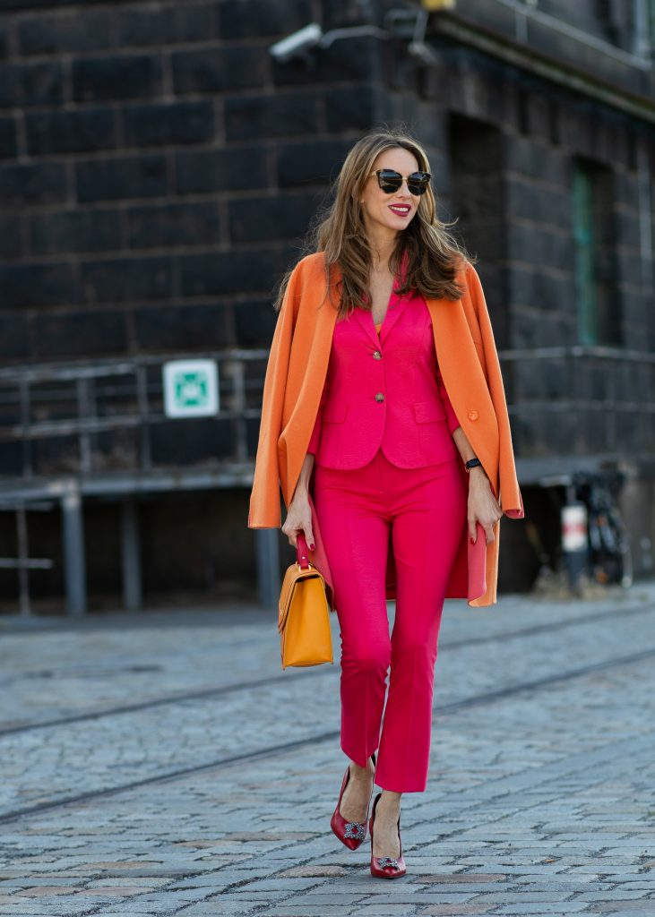 Alexandra Lapp for Le Riad Marc Cain during the Street Style shooting at WECC on July 3, 2018 in Berlin, Germany.