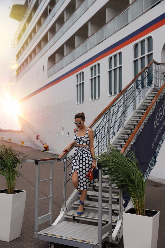Blogger and Model Alexandra Lapp on board of the MS EUROPA 2 of Hapag-Lloyd Cruises for the FASHION2NIGHT event on August 17, 2018 in Hamburg, Germany.