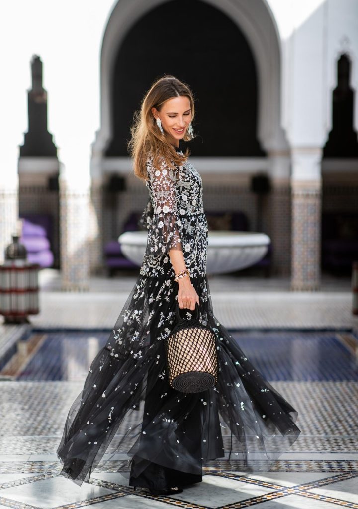 Alexandra Lapp in a Christmas dress Look, wearing a silver NBD dress, a sequins dress by Zara, a polka dot dress by House of Harlow 1960 x Revolve and a Dragonfly Dress by Needle&Thread 