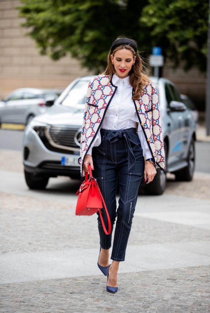 IWC, IWC Schaffhausen, Chronograph, watch, portofino, swiss made, mercedes, mercedes benz, eqc Alexandra Lapp in a Women and Technology look, is seen wearing a IWC Portofino Chronograph in front of a Mercedes EQC during MBFW Berlin.