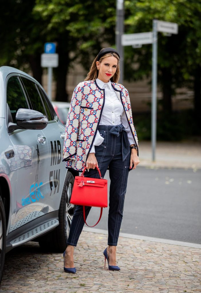 IWC, IWC Schaffhausen, Chronograph, watch, portofino, swiss made, mercedes, mercedes benz, eqc Alexandra Lapp in a Women and Technology look, is seen wearing a IWC Portofino Chronograph in front of a Mercedes EQC during MBFW Berlin.