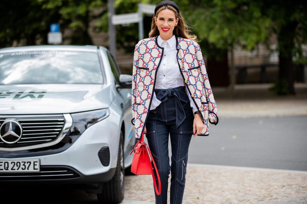 IWC, IWC Schaffhausen, Chronograph, watch, portofino, swiss made, mercedes, mercedes benz, eqc Alexandra Lapp in a Women and Technology look, is seen wearing a IWC Portofino Chronograph in front of a Mercedes EQC during MBFW Berlin.