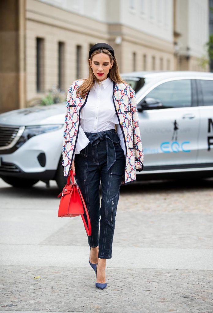 IWC, IWC Schaffhausen, Chronograph, watch, portofino, swiss made, mercedes, mercedes benz, eqc Alexandra Lapp in a Women and Technology look, is seen wearing a IWC Portofino Chronograph in front of a Mercedes EQC during MBFW Berlin.