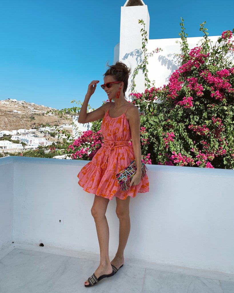 Silvia Tcherassi, Hermès, Chanel, Gianvito Rossi, miu miu, H&M, Zara, Céline, Dior, Rhode Resort, Seafolly, Hemand und Nandita, Sensi Studio, Simone Rocha, TKEES, Ba&sh, Lovers + Friends, Prada, Milkwhite, Missoni, Jets by Jessika Allen, Alexandra Lapp in a Mykonos Look is seen on vacation on the Greek Islands