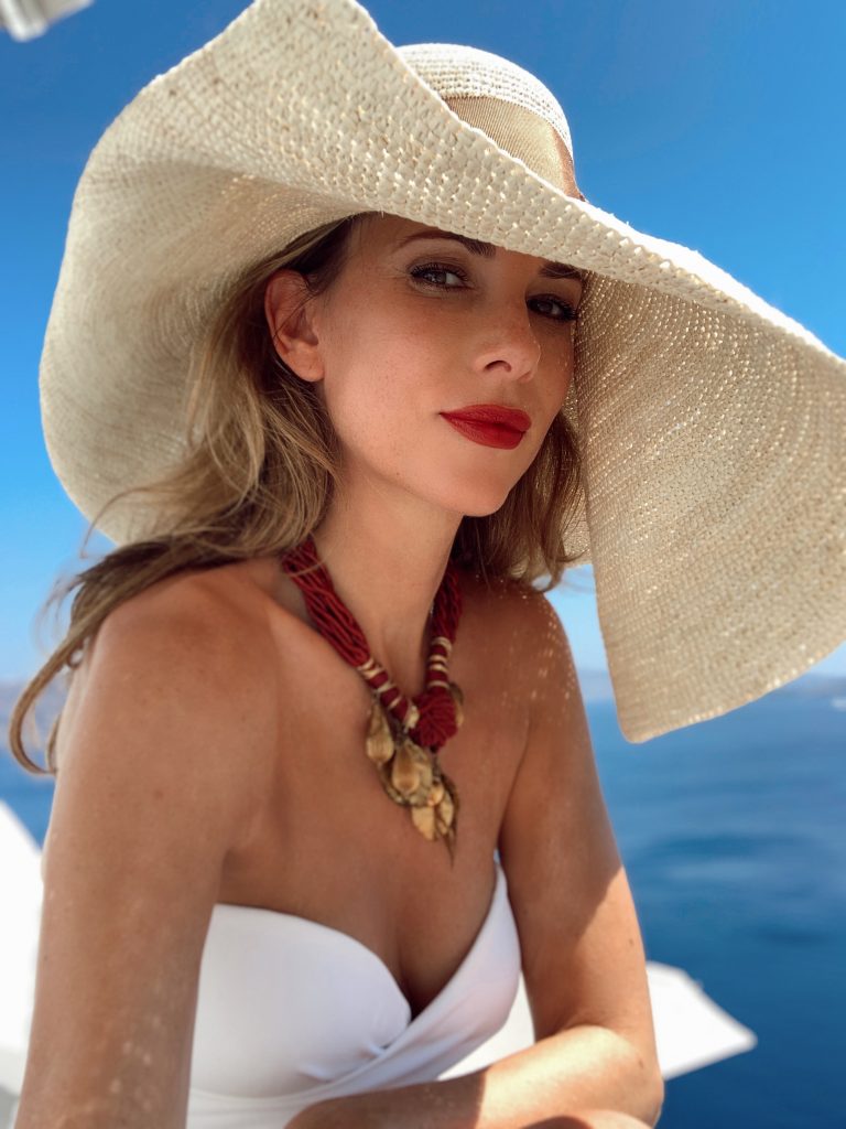 Alexandra Lapp in a Santorini Look is seen on vacation on the Greek Islands