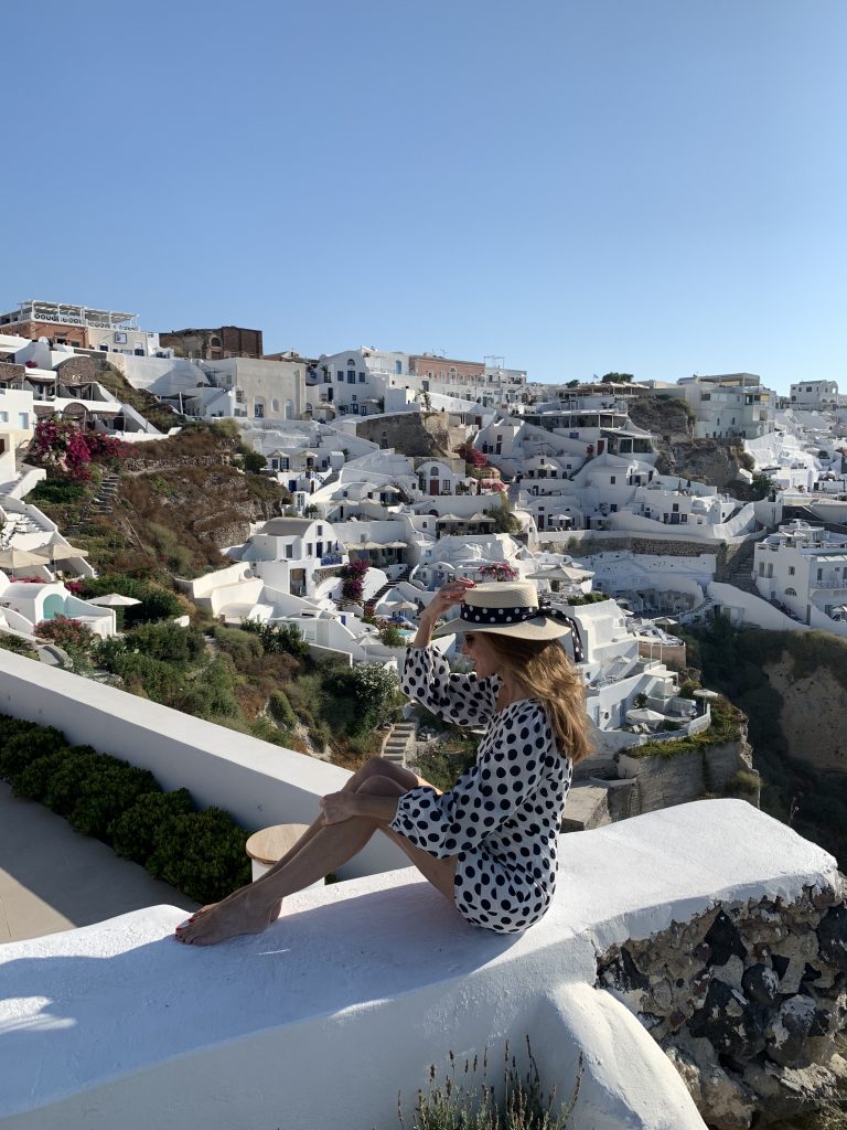 Alexandra Lapp in a Santorini Look is seen on vacation on the Greek Islands