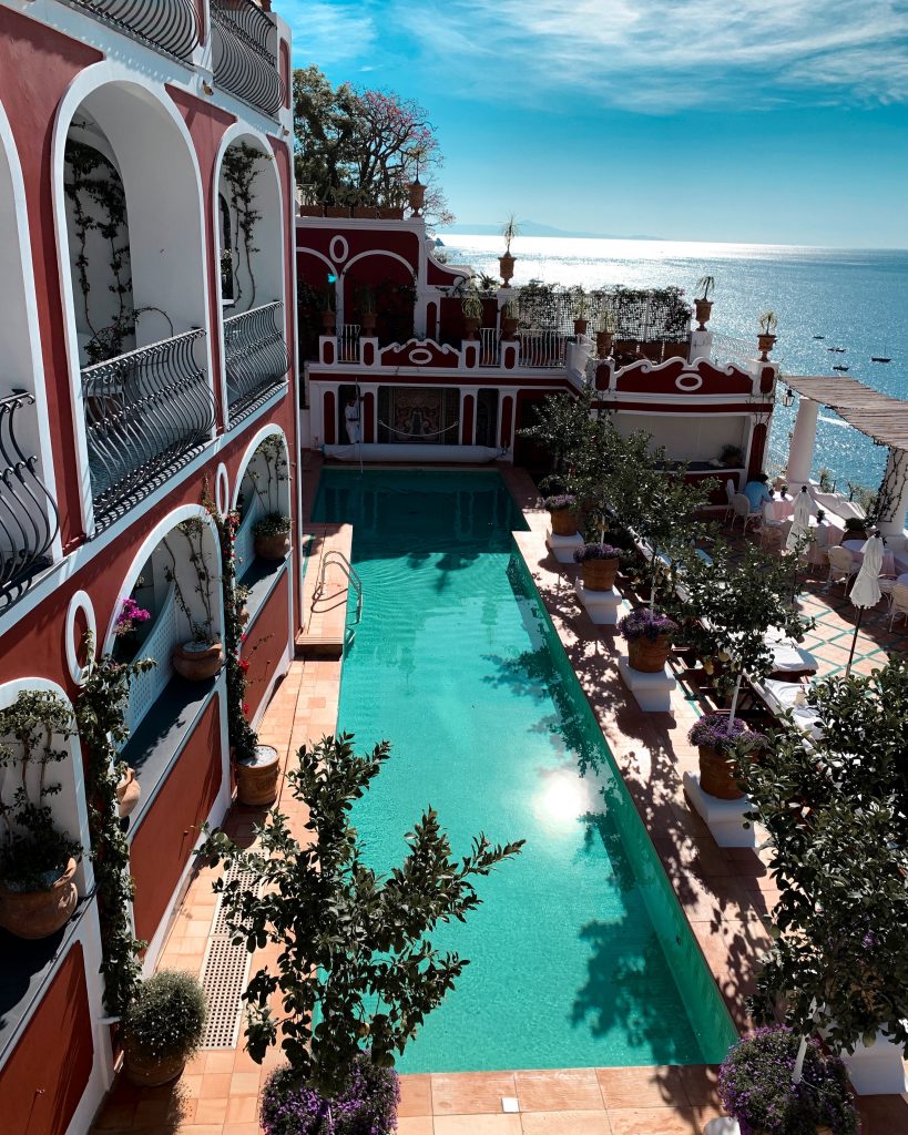 Alexandra Lapp is seen wearing a Positano Look during her vacation at the hotel Le Sirenuse in Positano, Italy.