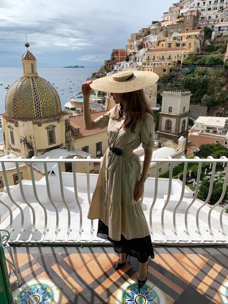 Alexandra Lapp is seen wearing a Positano Look during her vacation at the hotel Le Sirenuse in Positano, Italy.