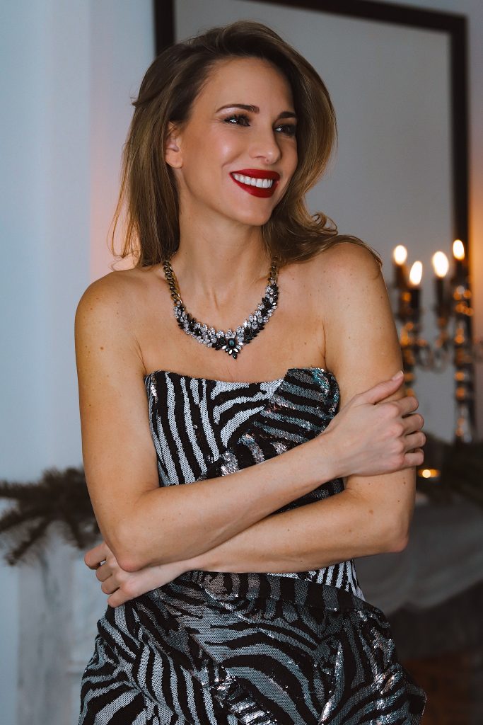 Alexandra Lapp is seen wearing different Festive Season Looks from The Outnet, Badgley Mischka, Loraine by Dannijo, Halpern, Iosselliani, Alexandre Vauthier, Claudie Pierlot, Christopher Kane on Dezember 2019