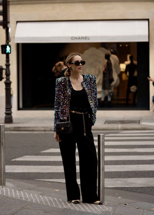 Saint Laurent, Alexandra Lapp, Fashion Trends A/W 2023, Paris, PFW, Fashion Week, Chanel, Hermés, Celine, Karen Millen, Anita Hass, Breuninger, Christian Louboutin, HiSo, Glitz, Glam, Glitter, Gucci, Denim, Leather, Agolde, Citizen of Humanity, Coloful Standard, Zara, Chanel Alexandra Lapp is seen during PFW wearing the latest Fashion Trends A/W 2023.