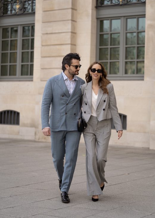 Alexandra Lapp is seen wearing her favorite blazer shapes during Paris Fashion Week.