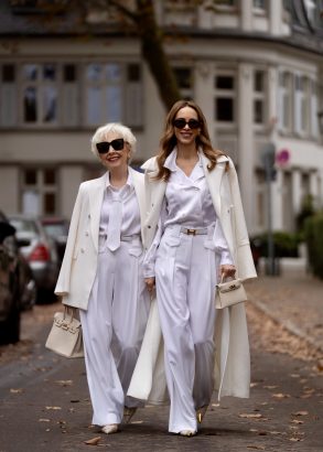 Alexandra Lapp is seen wearing the second drop with Seidensticker of her collection in Paris.