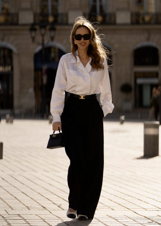Alexandra Lapp is seen wearing the second drop with Seidensticker of her collection in Paris.