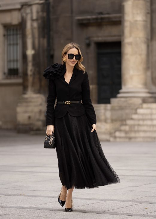 Alexandra Lapp x Seidensticker, Alexandra Lapp, Seidensticker, Chanel, Paris, Hermès, Christian Dior, Celine, Louboutin, France, Fashion Week, PFW, off-white, black, black and white, Skirt, Blouse, Marlene Pants, Blazer, Cardigan, Knitwear Alexandra Lapp is seen wearing pieces of the fourth drop of the Alexandra Lapp x Seidensticker collection in Paris.