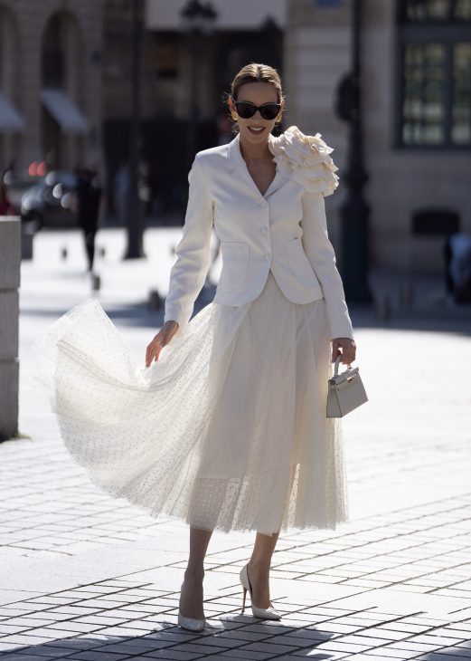 Alexandra Lapp x Seidensticker, Alexandra Lapp, Seidensticker, Chanel, Paris, Hermès, Christian Dior, Celine, Louboutin, France, Fashion Week, PFW, off-white, black, black and white, Skirt, Blouse, Marlene Pants, Blazer, Cardigan, Knitwear Alexandra Lapp is seen wearing pieces of the fourth drop of the Alexandra Lapp x Seidensticker collection in Paris.